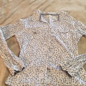 White shirt with blue design